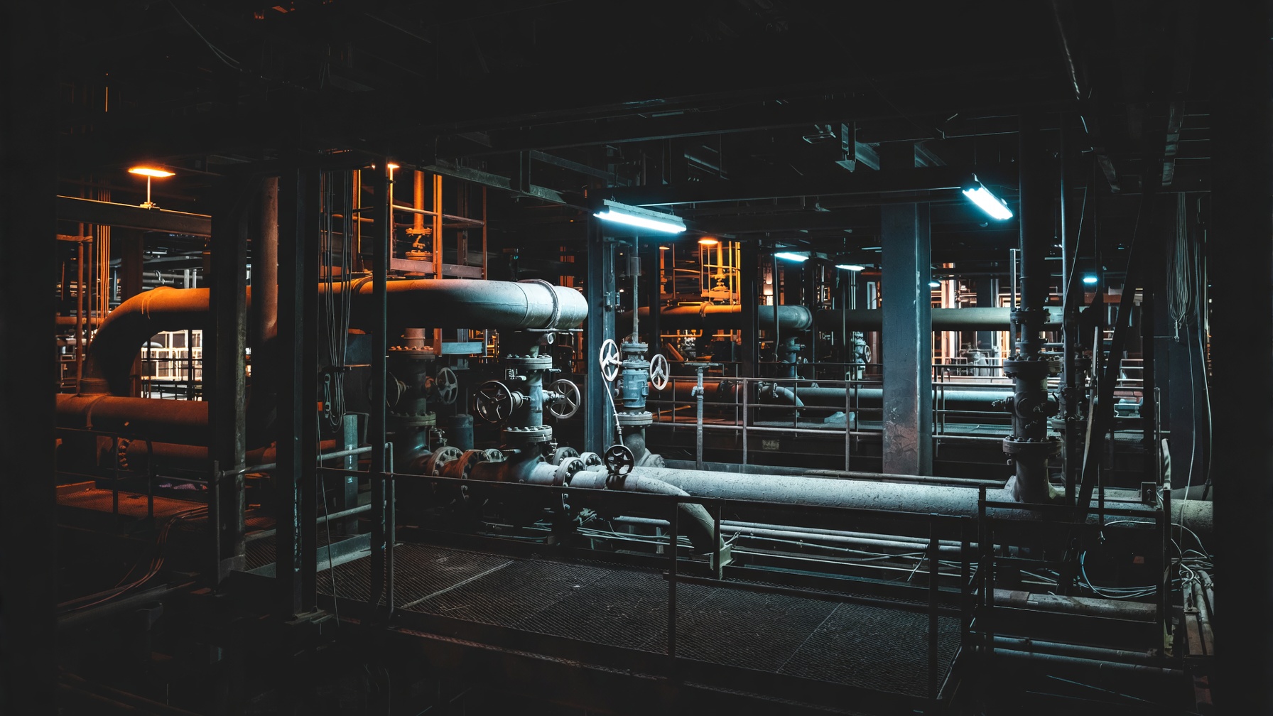 Industrial energy piping hall — typical environment for robotic NDT